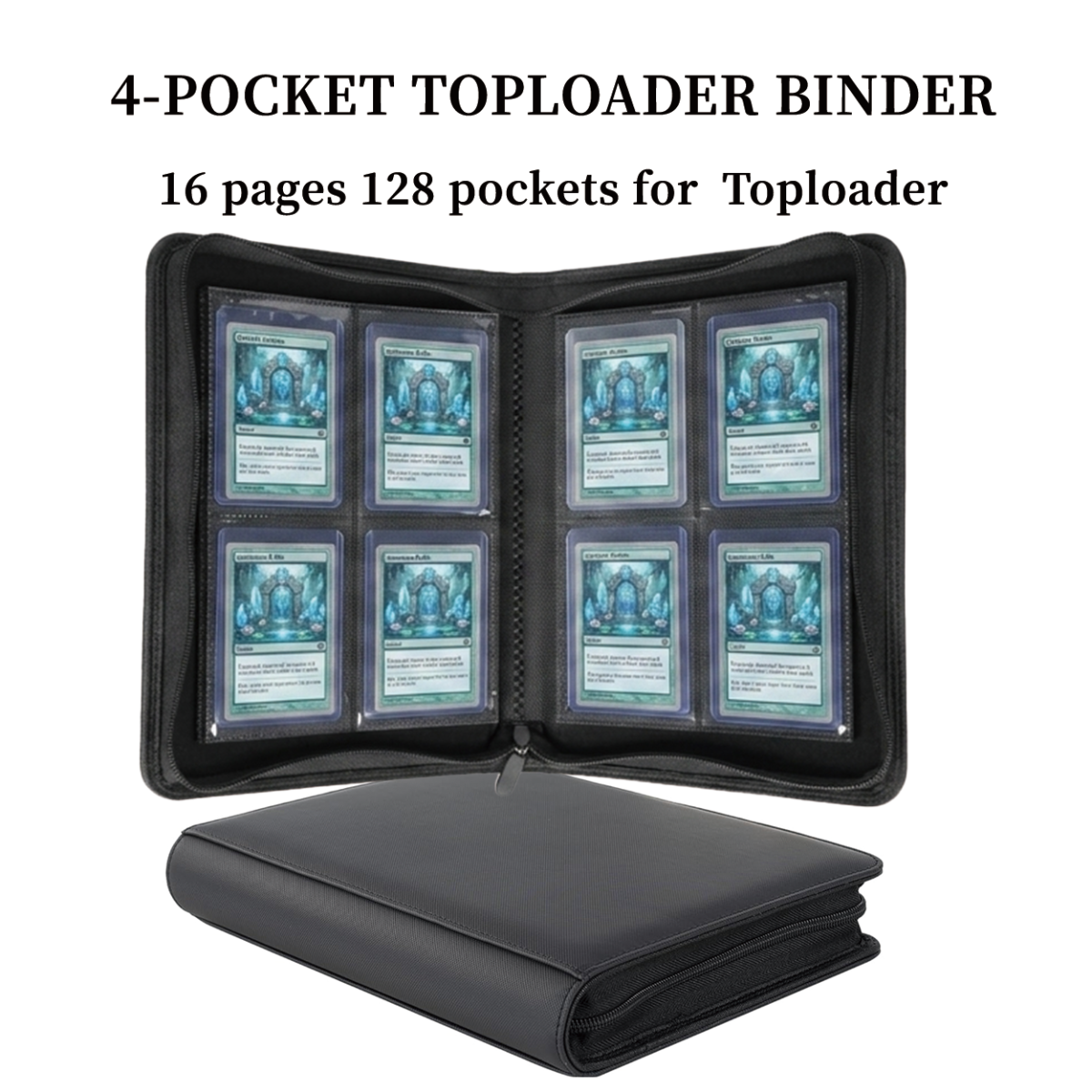 128-Pocket PU Leather Zipper Card Binder