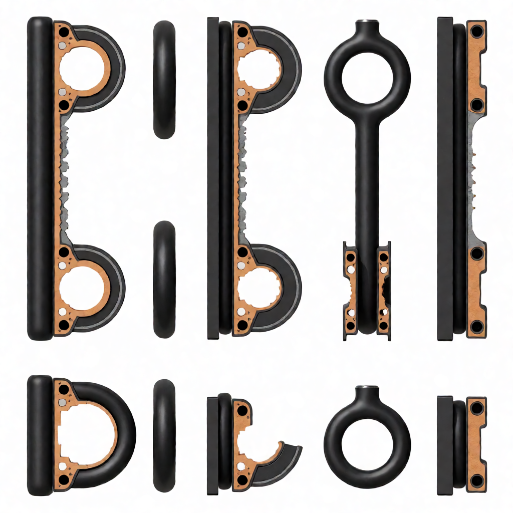 Technical close-up of waterproof card case gasket profiles with dimension callouts showing cross-section geometry and tolerance specifications